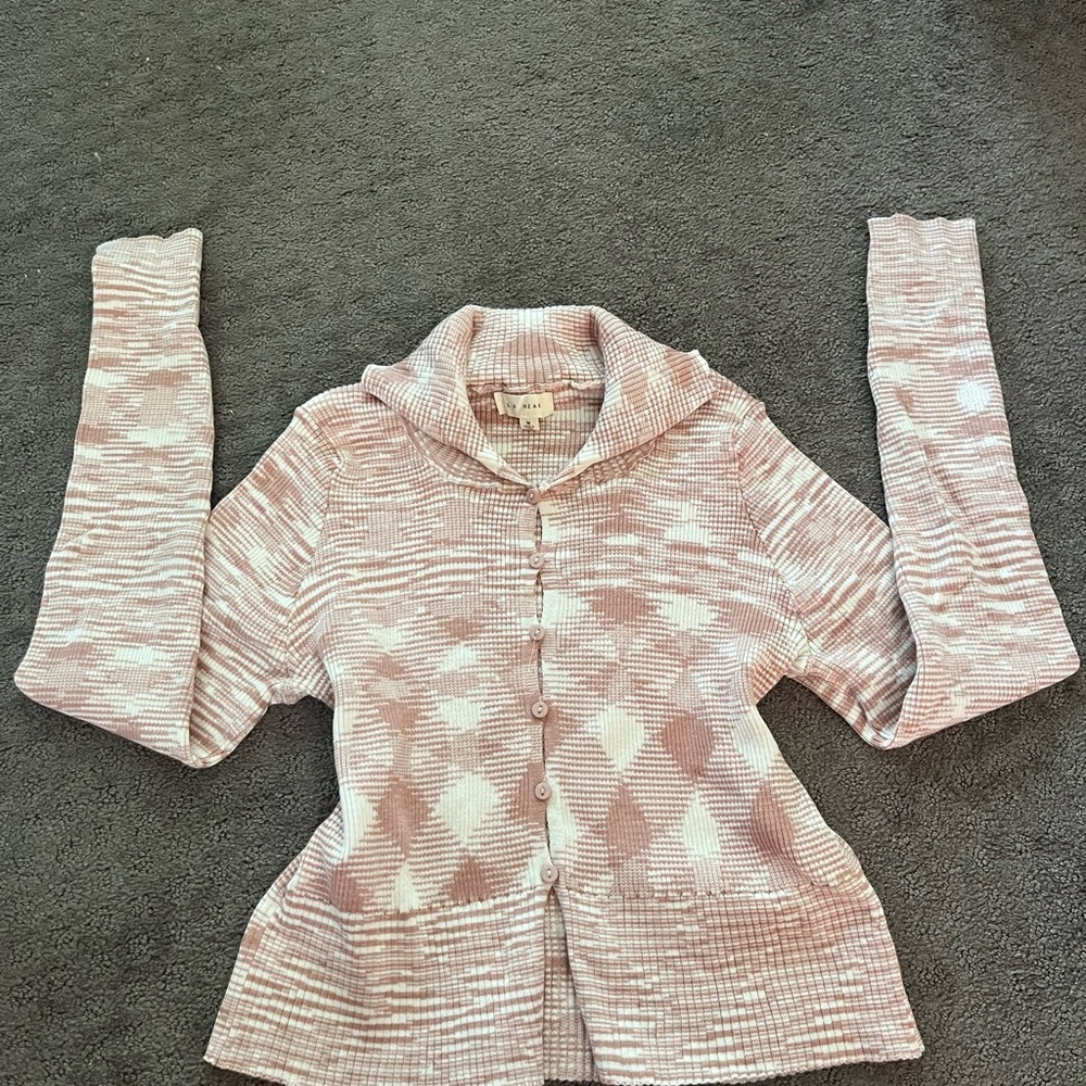 La Hearts Pink Cardigan Sweater with Argyle Pattern